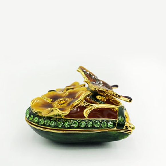 Cherished Treasures Enamel Butterfly With Crystals Floral Hinged Box - Picture 2 of 8